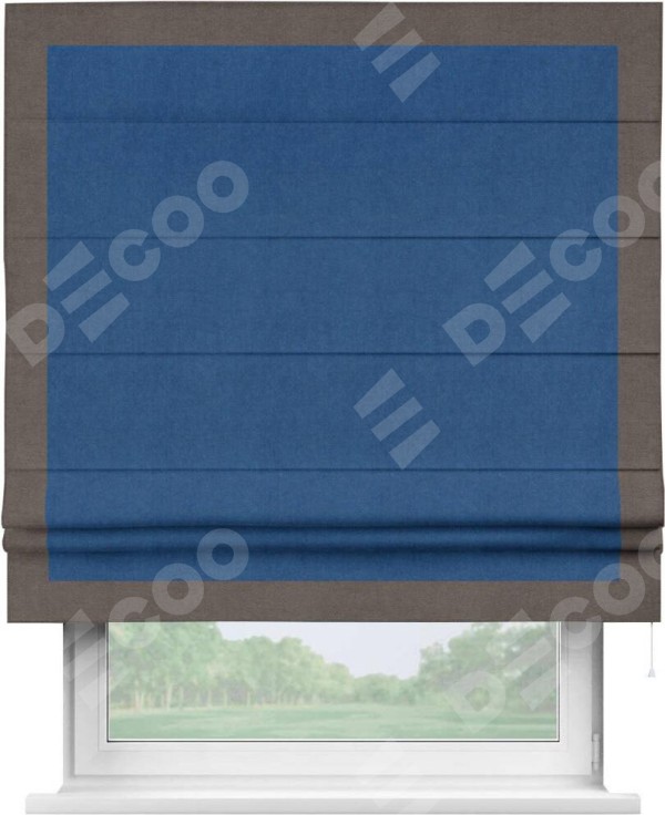 Римская штора «Кортин» с кантом Чесс, для проема, ткань вельвет синий