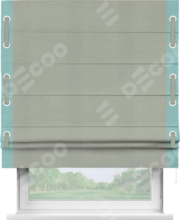 Римская штора «Кортин» с кантом Стрим Дуо (люверсы с пояском), для проема, ткань вельвет cветло-серый