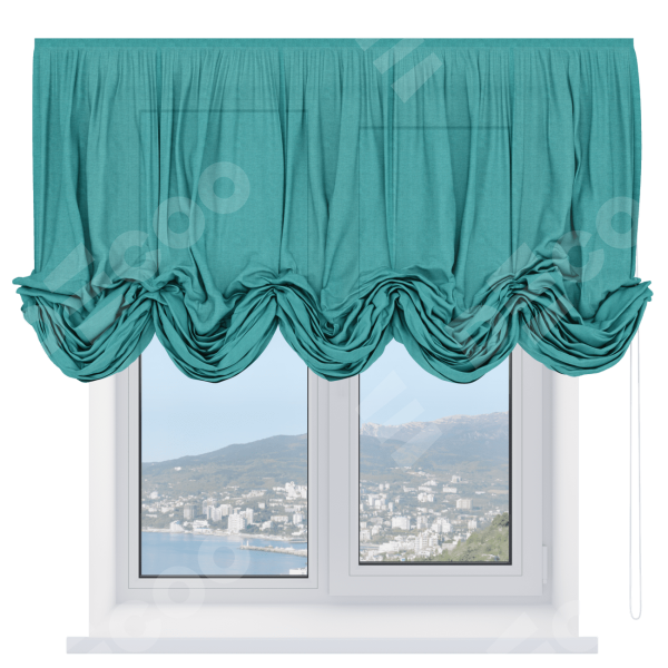 Австрийская штора «Кортин», лён изумрудный