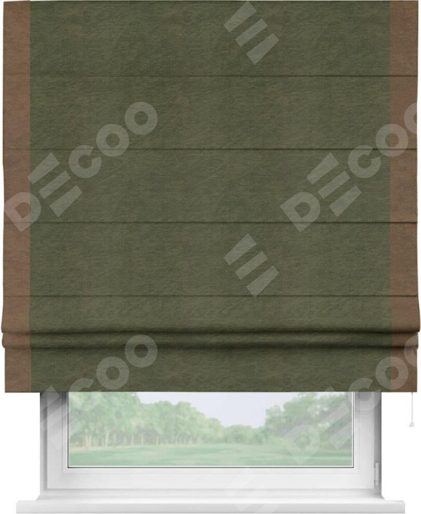 Римская штора «Кортин» с кантом Стрим Дуо, для проема, ткань софт однотонный зелёный