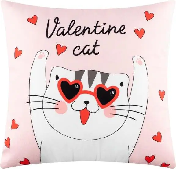 Подушка декоративная Valentine cat, 40х40 см, велюр, 100% п/э