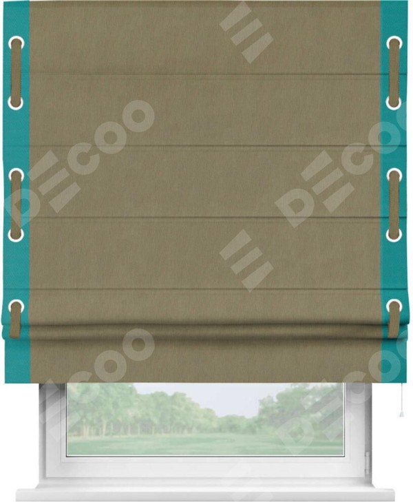 Римская штора «Кортин» с кантом Стрим Дуо (люверсы с пояском), для проема, ткань блэкаут однотонный бежево-золотой