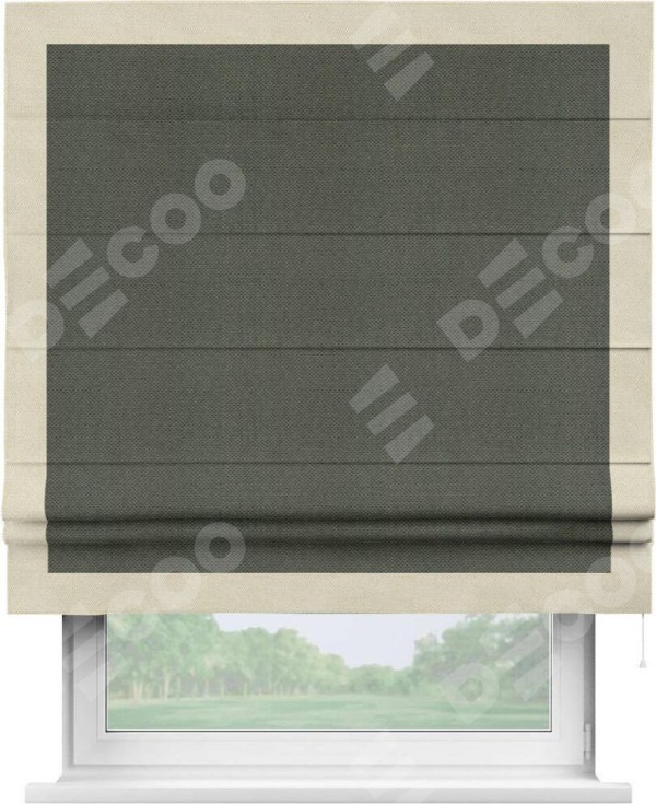 Римская штора «Кортин» с кантом Чесс, для проема, ткань лён димаут, графит