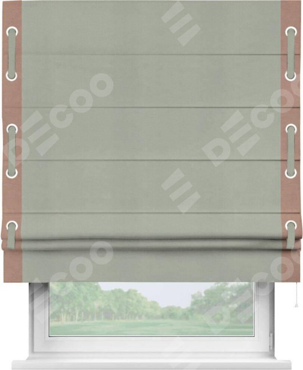 Римская штора «Кортин» с кантом Стрим Дуо (люверсы с пояском), для проема, ткань вельвет cветло-серый