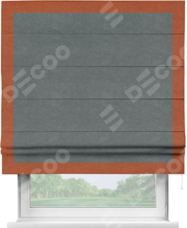 Римская штора «Кортин» с кантом Чесс, для проема, ткань вельвет серый