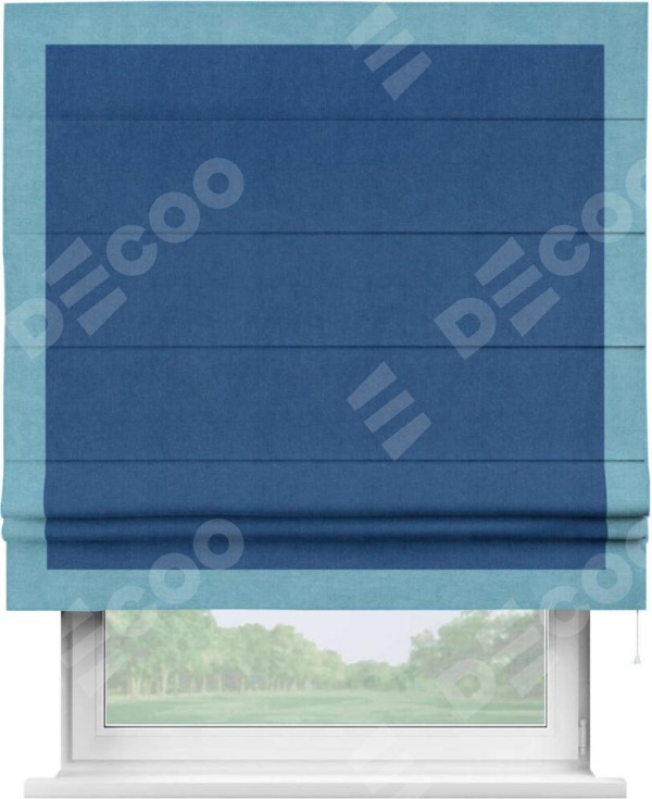 Римская штора «Кортин» с кантом Чесс, для проема, ткань вельвет синий