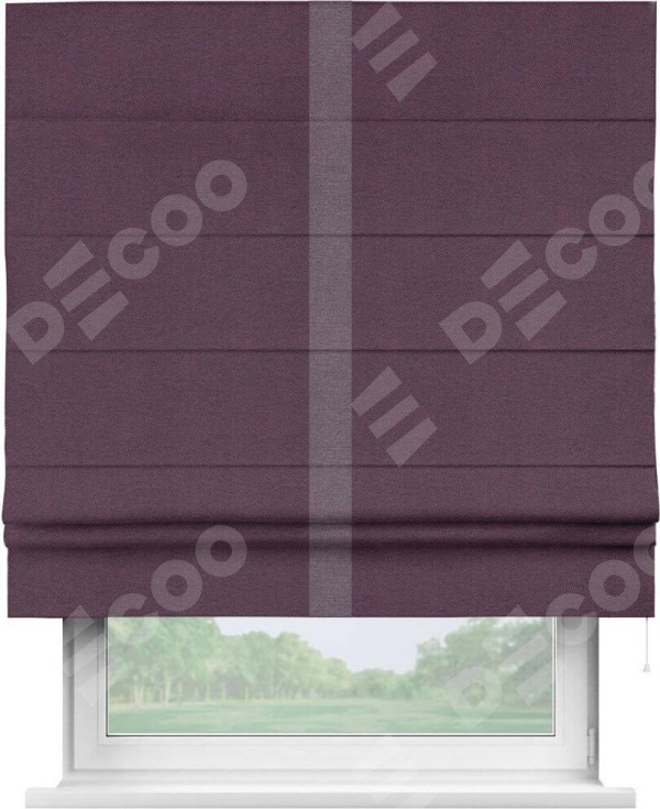 Римская штора «Кортин» с кантом Хайвэй, для проема, ткань лён димаут, фиолетовый