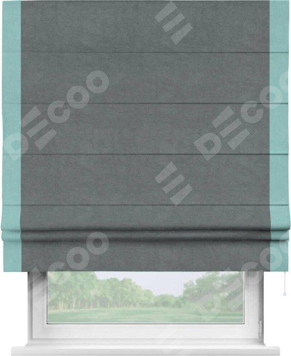 Римская штора «Кортин» с кантом Стрим Дуо, для проема, ткань вельвет серый