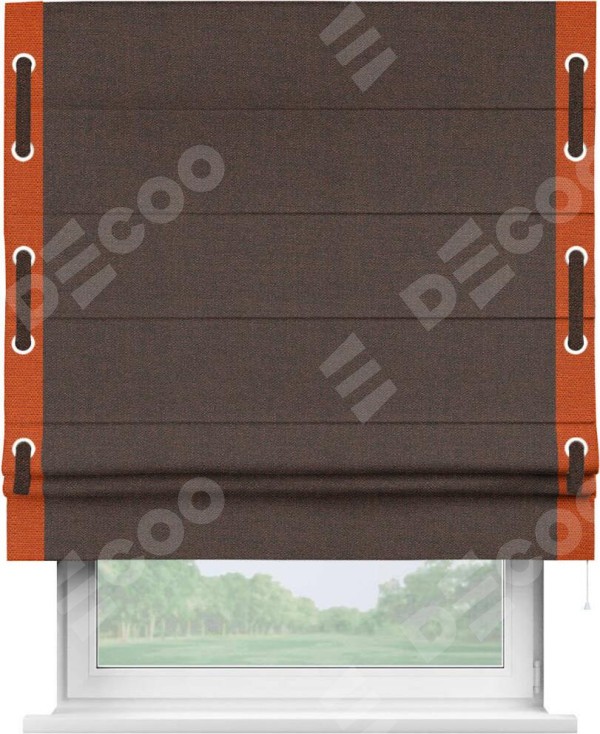 Римская штора «Кортин» с кантом Стрим Дуо (люверсы с пояском), для проема, ткань лён коричневый