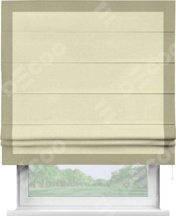 Римская штора «Кортин» с кантом Чесс, для проема, ткань блэкаут однотонный бежевый