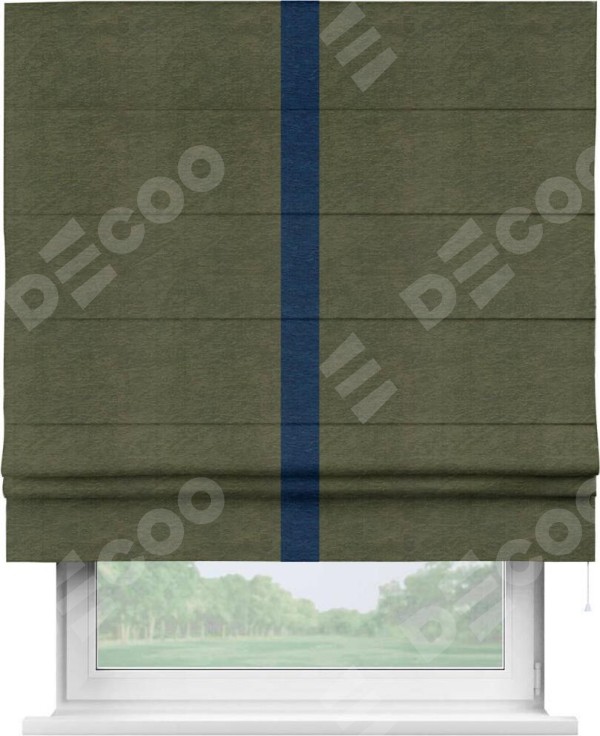 Римская штора «Кортин» с кантом Хайвэй, для проема, ткань софт однотонный зелёный