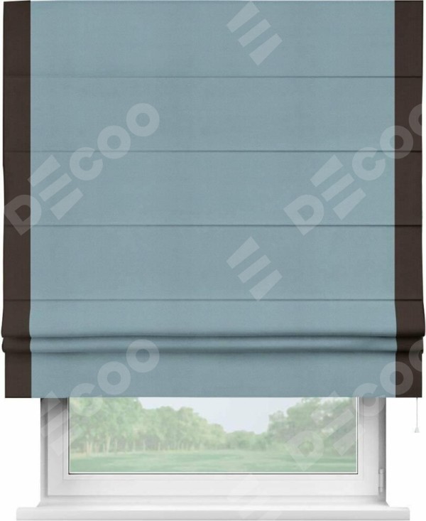 Римская штора «Кортин» с кантом Стрим Дуо, для проема, ткань блэкаут однотонный серо-голубой