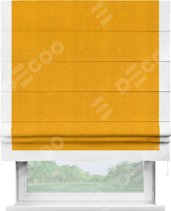 Римская штора «Кортин» с кантом Виктория, для проема, ткань вельвет желтый