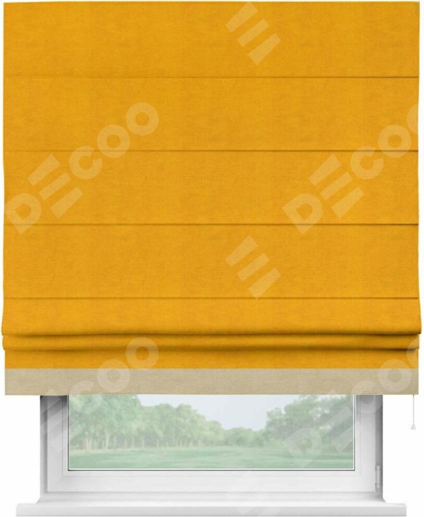 Римская штора «Кортин» с кантом Джестер, для проема, ткань вельвет желтый