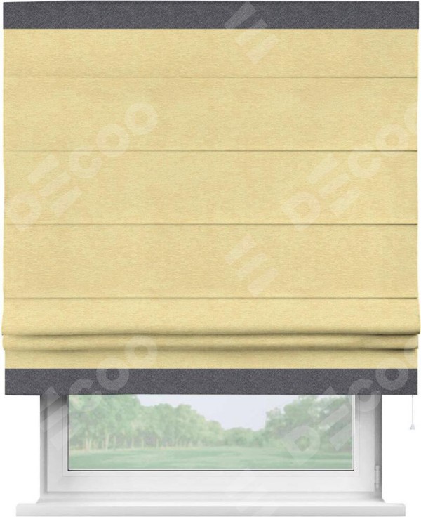 Римская штора «Кортин» с кантом Горизонт, для проема, ткань софт однотонный золотой