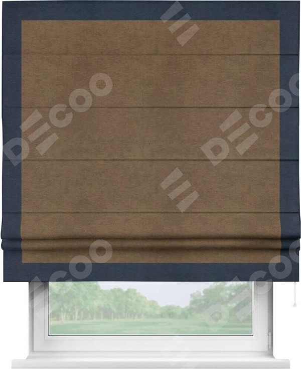 Римская штора «Кортин» с кантом Чесс, для проема, ткань софт однотонный бронзовый